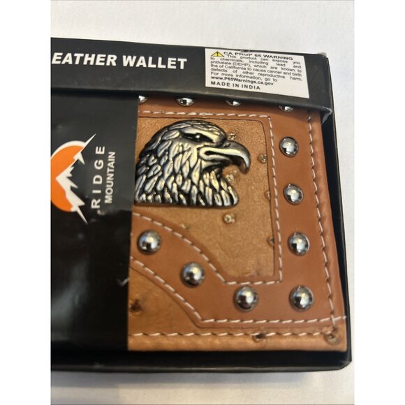 RIDGE MOUNTAIN VEGAN LEATHER HANDCRAFTED STUDDED EAGLE BIFOLD MEN'S WALLET New - Picture 2 of 12